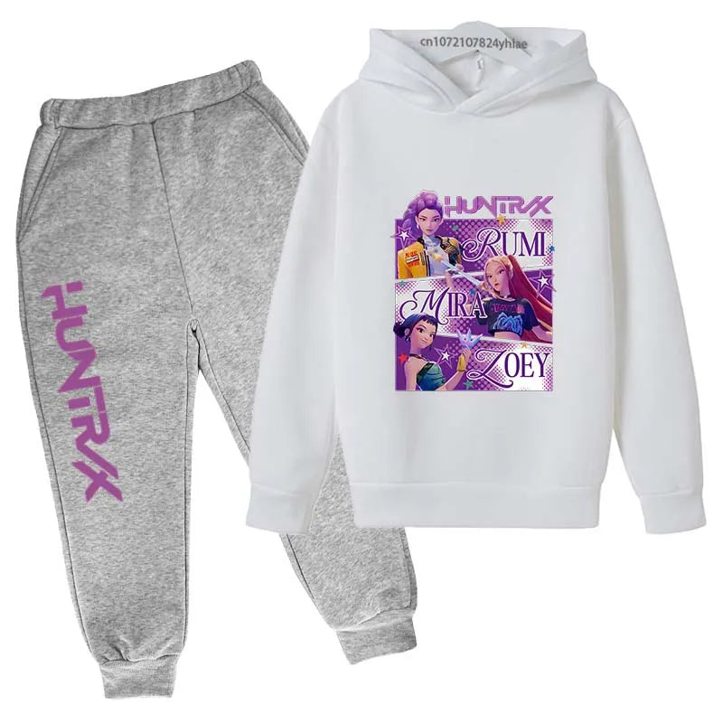 Kids Kpop Demon Hunters Cartoon Print Hoodie & Pants Sportsuit 2-13 Years