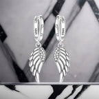 925 Sterling Silver Sparkling Wings Drop Earrings Trendy Anniversary Gift