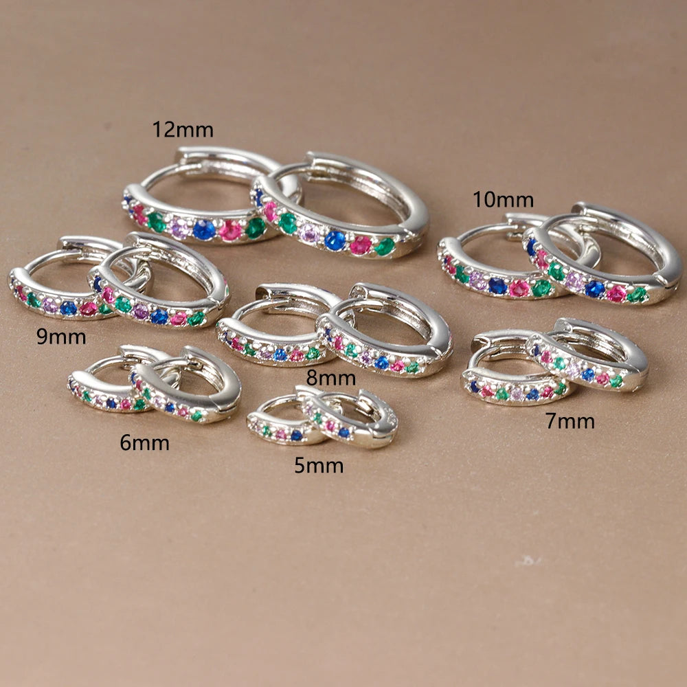 2PCS Minimal Crystal Zirconia Stainless Steel Hoop Earrings Huggie