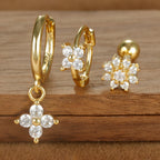 3PCS Four Flower Zircon Little Hoop Earring Star Cartilage Piercing