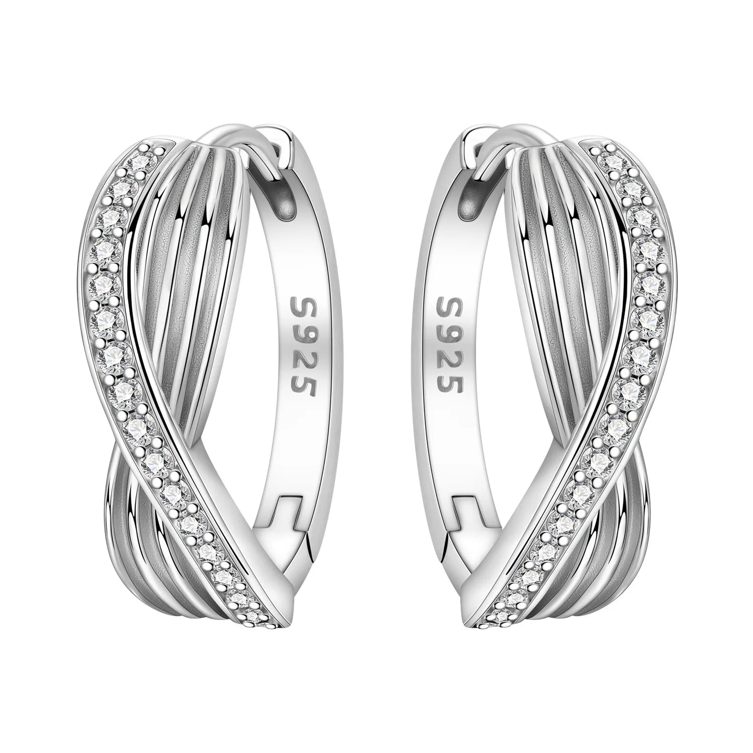 925 Sterling Silver Square Chain Stone Inlaid Hoop Earrings Trendy Jewellery