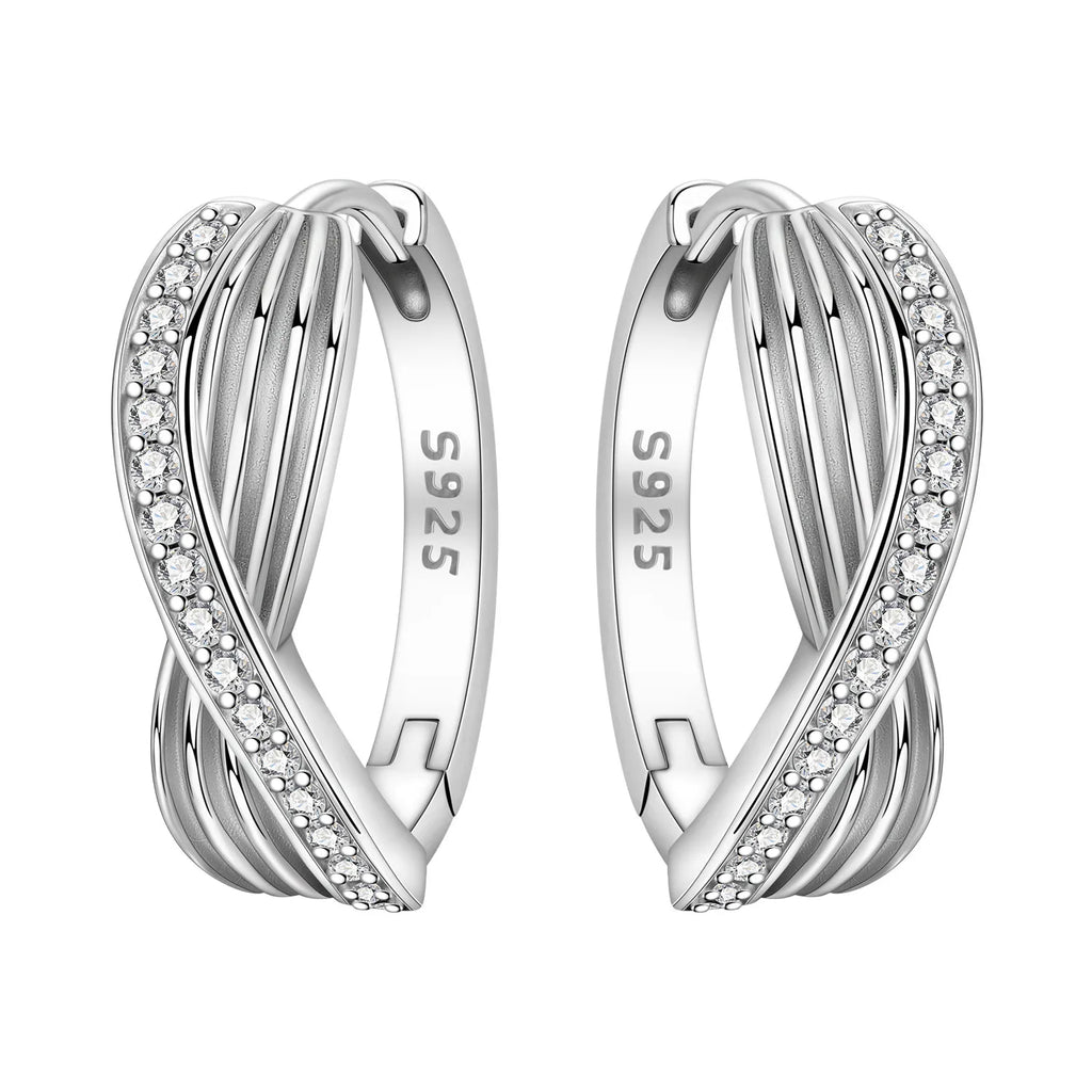 925 Sterling Silver Curled Grass Pattern Flower Hoop Earrings Women's Jewellery