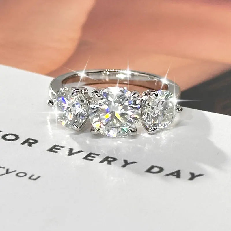 4cttw Round Moissanite Wedding Engagement Ring 14k Gold Filled 3-Stone Band