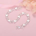 Romantic Heart Bracelet 925 Sterling Silver Women Valentine's Day Gift