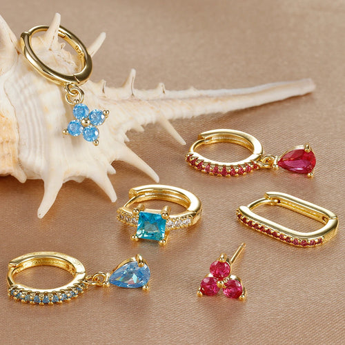 3PCS Water Drop Huggie Hoop Earrings Three-petal Flower Studs