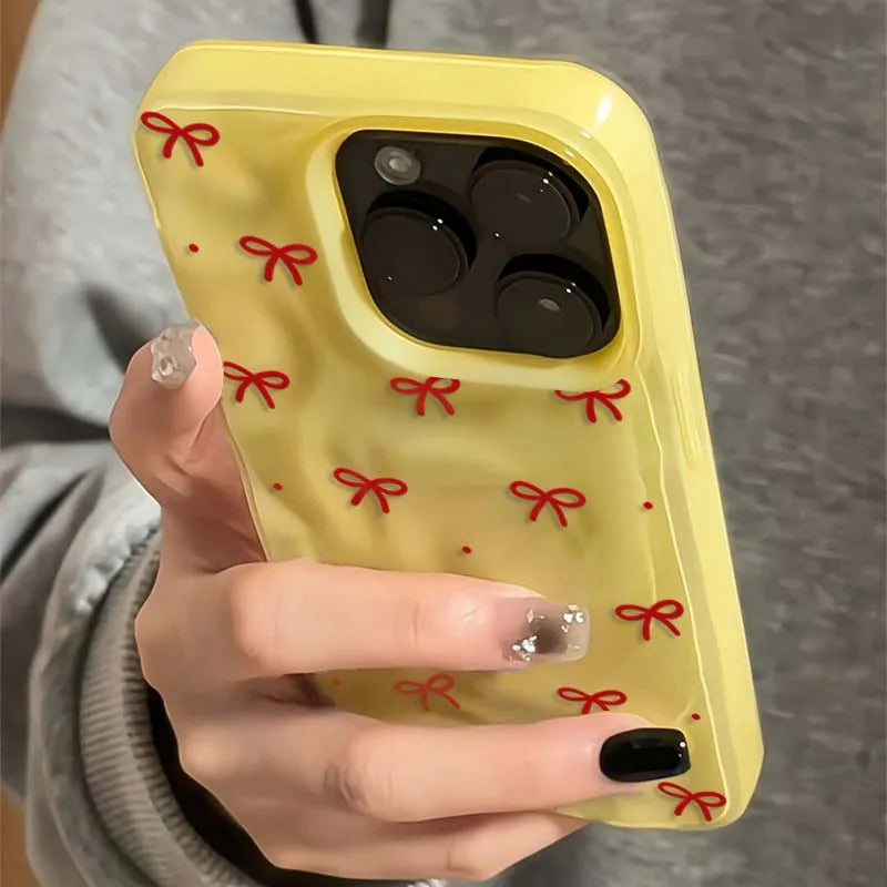 Red Bow Dots Texture Case for iPhone 17 16 15 14 13 12 11 Pro Max Plus Soft