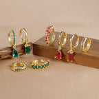 4pcs Korean Stainless Steel Zircon Water Drop Piercing Earrings Set