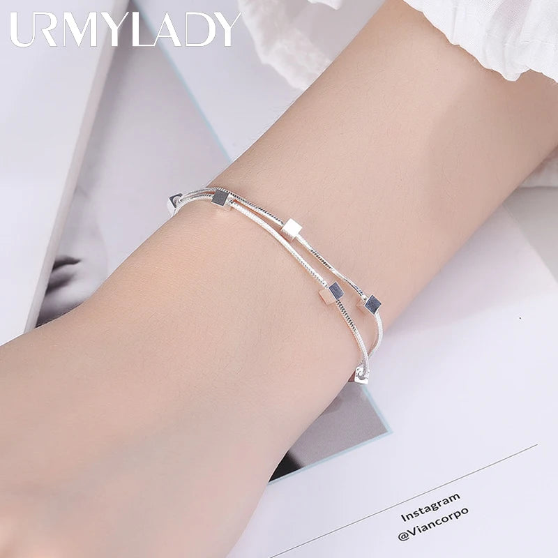 Classic Square Chain Bracelet 925 Sterling Silver Women Wedding Jewellery