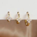 3PCS Simple Flower Zircon Hoop Earrings 18K Gold Plated Steel