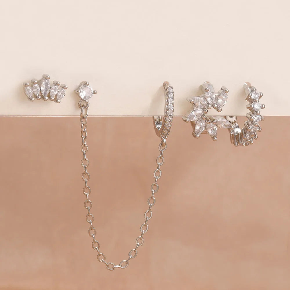 New Gold Lucky Crown Tassel Chain Stainless Steel Hoop Earrings