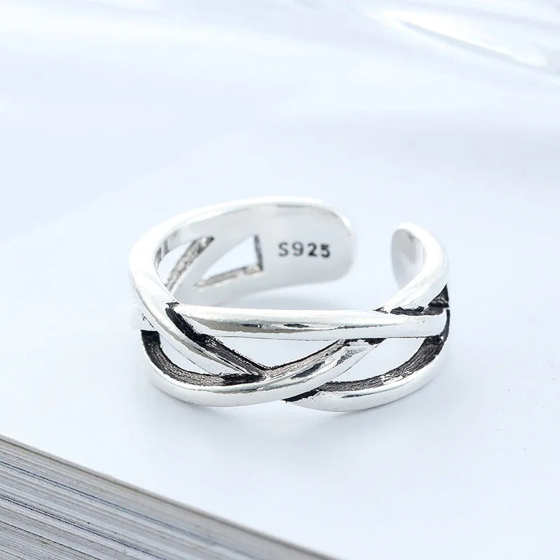 925 Sterling Silver Overlapping Adjustable Open Ring Engagement Jewellery Wholesale Accessory