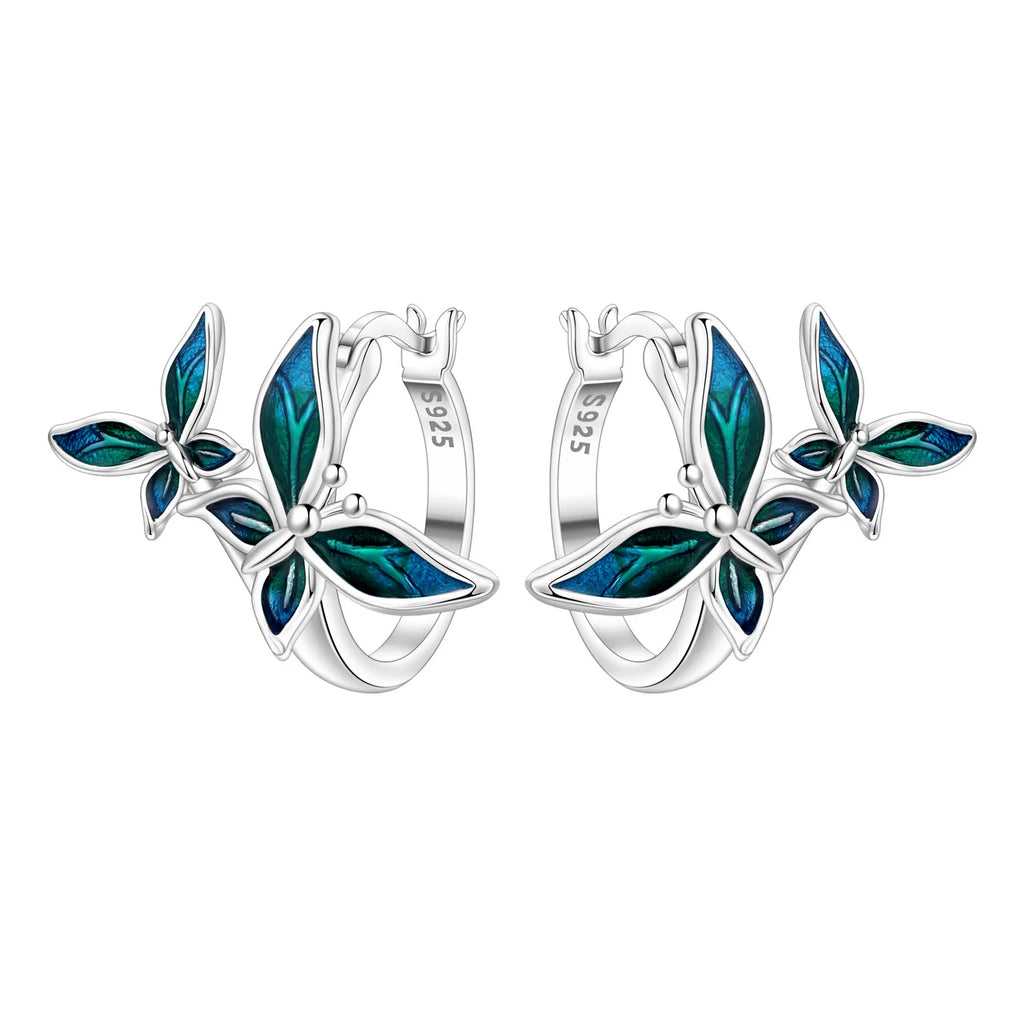 925 Sterling Silver Bees Butterflies Zircon Circle Hoop Earrings Jewellery