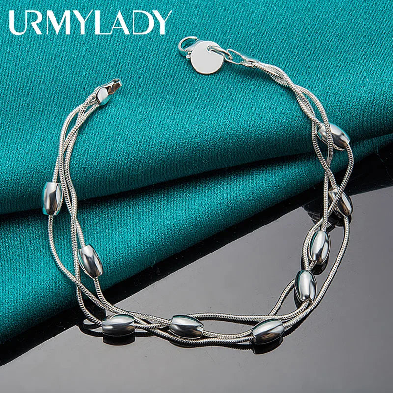 Fashion Bead Chain Bracelet 925 Sterling Silver Women Lady Wedding Jewellery