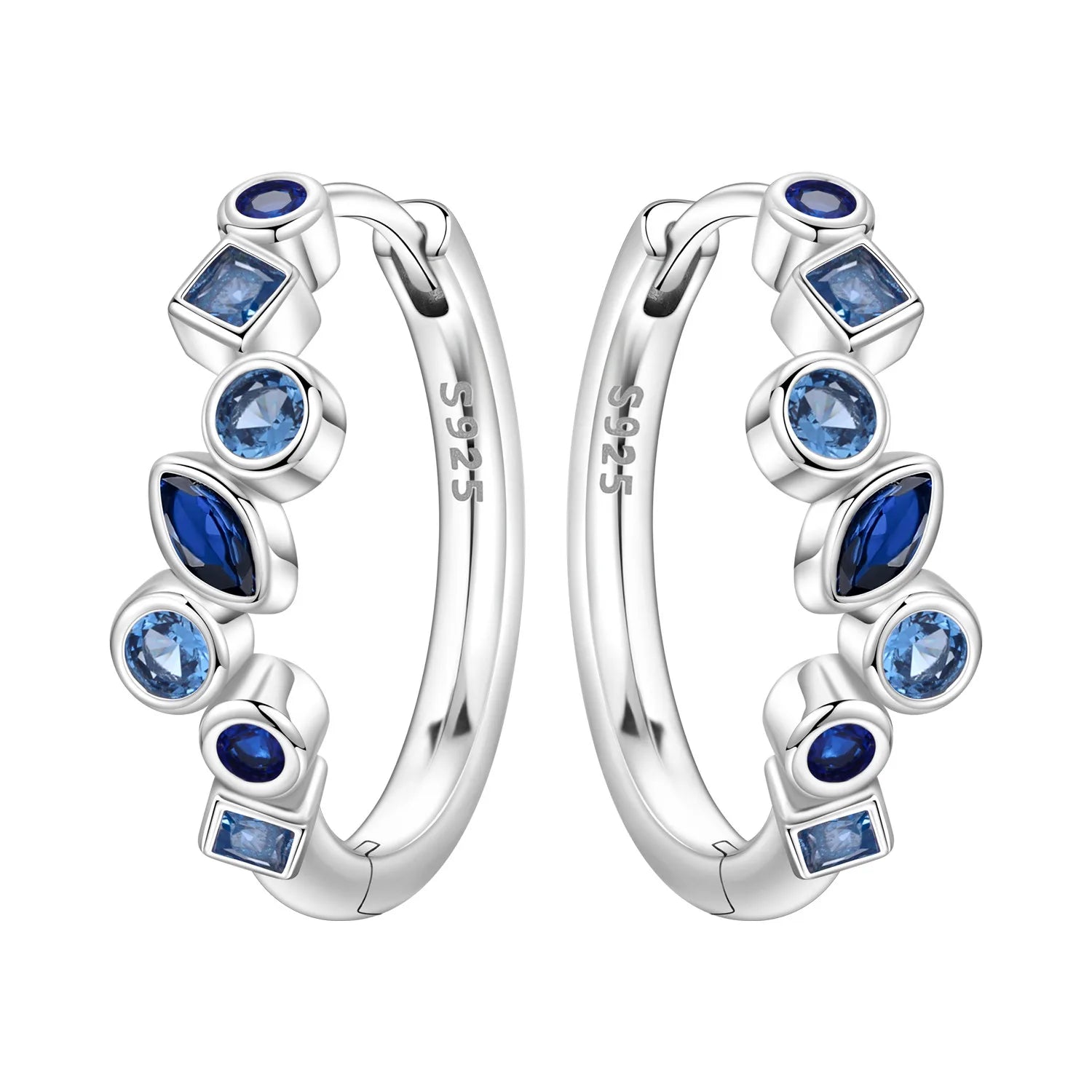 925 Sterling Silver Blue Zircon Starry Sky Hoop Earrings Trendy Jewellery