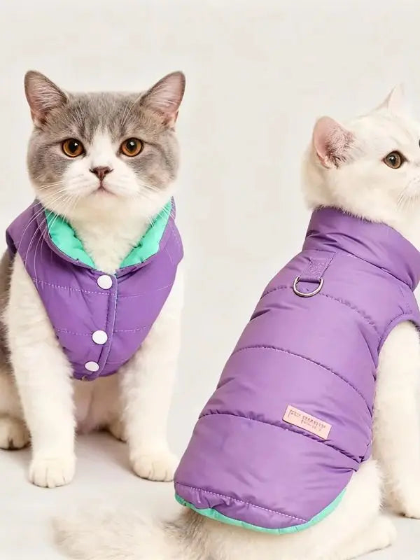 Reversible Warm Vest Jacket Dogs Cats Adjustable Outdoor Pet Wear