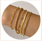Gold Plated Bracelets Set for Women, 5pcs Chain Link Stainless Steel Statement Bracelet Stackable Layered Jewelry Adjustable