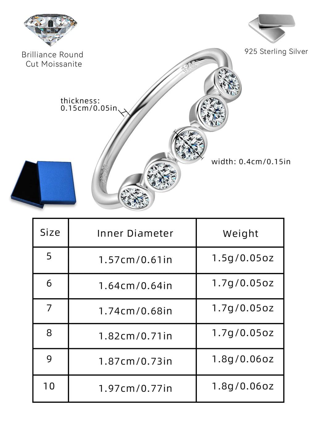 AINUOSHI Original 925 Sterling Silver Rings 3mm Bezel Setting Moissanite Diamond Ring For Women Eternity Finger Jewellery Gift