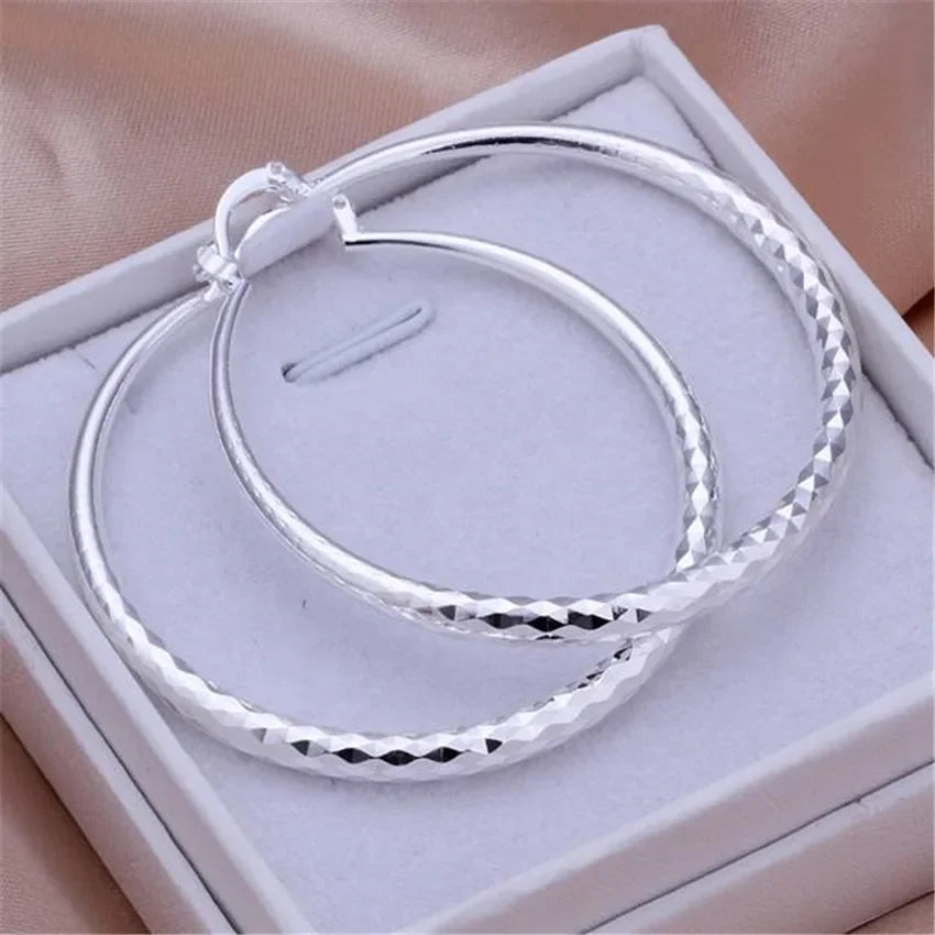 925 Sterling Silver 5cm Circle Hoop Earrings Women Fashion Wedding Holiday