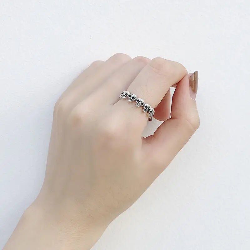 925 Sterling Silver Skull Adjustable Ring Party Luxury Jewellery Wholesale Accessory