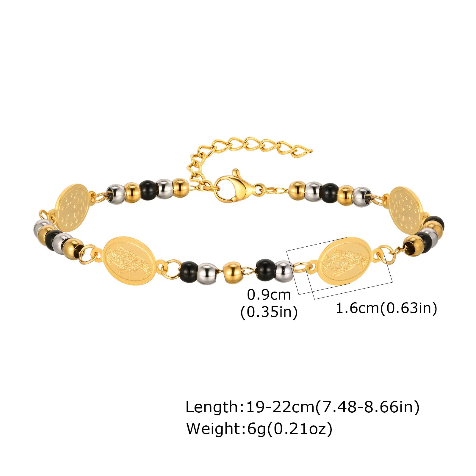 Beads Chain Virgin Mary Bracelet For Women, Stainles Steel Rosary Cross Bracelets, Gold Plated Faith Jewelry Gift