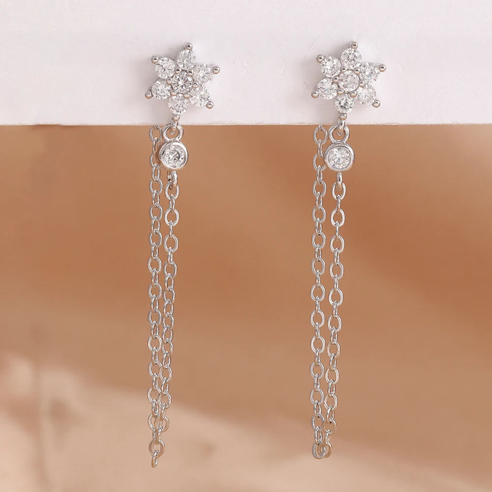 Luxury Stainless Steel Star Dangle Earrings Zircons Geometric Piercing