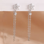 Luxury Stainless Steel Star Dangle Earrings Zircons Geometric Piercing