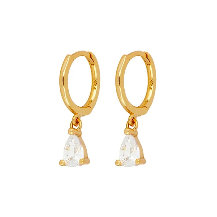 Fashion Stainless Steel Zirconia Chain Small Hoop Earrings Flower Pendant