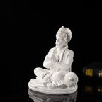Sandstone White Hanuman Statue Hindu Monkey God Sculpture Yoga Meditation Decor