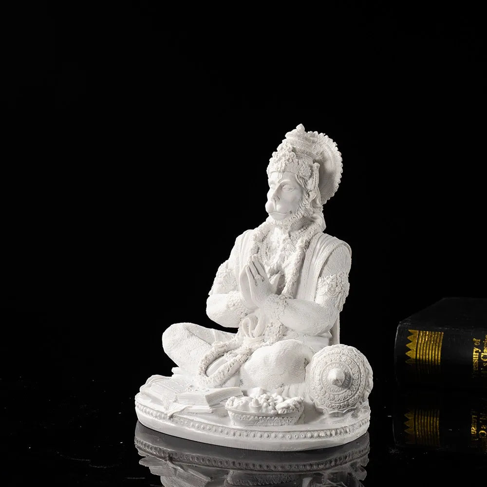 Sandstone White Hanuman Statue Hindu Monkey God Sculpture Yoga Meditation Decor