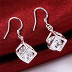 925 Sterling Silver 30mm Square Zircon Earrings Women Charm Wedding Jewellery