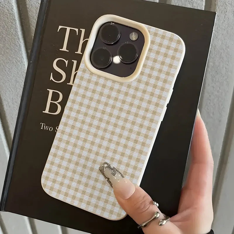 Simple Striped Grid Lychee Case for iPhone 17 16 15 14 13 Pro Max