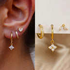 3PCS Exquisite Green Zircon Hanging Earrings Stainless Steel Flower