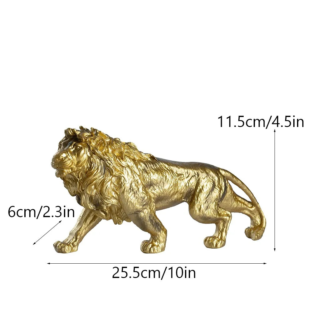 Resin 25cm Lion Statue Gold Animal Sculpture Collectible Office Desk Accessories