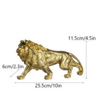 Resin 25cm Lion Statue Gold Animal Sculpture Collectible Office Desk Accessories