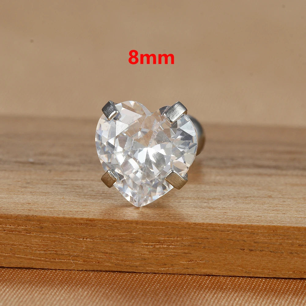 1PC Fashion Zircon Heart Helix Tragus Piercing Stud Earrings Steel
