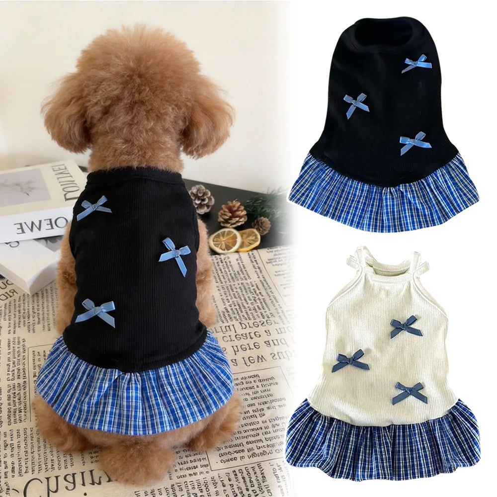 Dog Skirt for Small Dogs, Chic Puppy Dress with Simple Bow, Cute Cat Vest Dress Fashion Pet Clothes for Spring