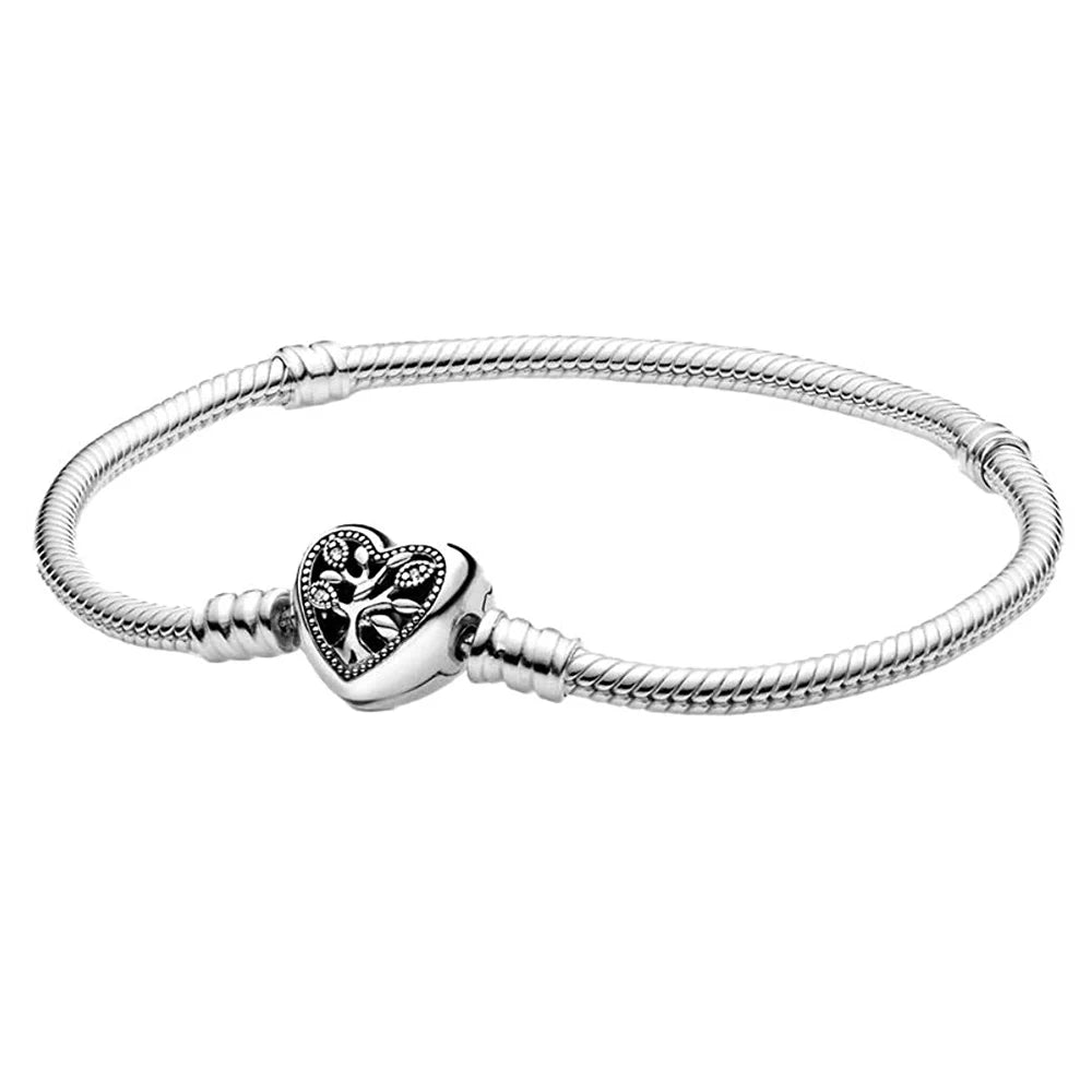 For Women 925 Sterling Silver Moments Heart Closure Bracelet Classic Snake Chain Jewelry Gift Fit Original Charm DIY