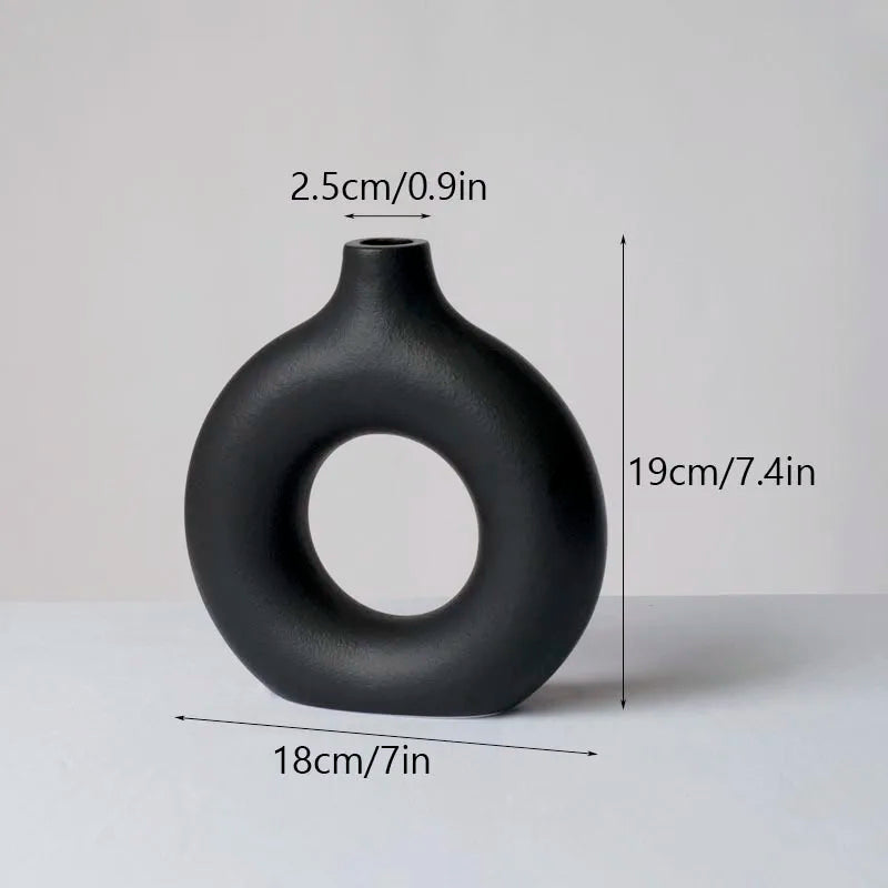 Circular Hollow Ceramic Vase Donuts Nordic Art Pampas Grass Home Decoration Office