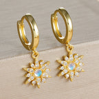 2PCS New Star Moon Zircon Opal Hoop Earrings Stainless Steel Stud