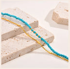 Turquoise Bracelet for Women, Double Chain Round Beaded Bracelet, Tarnish Free Gold Plated Jewelry Gift