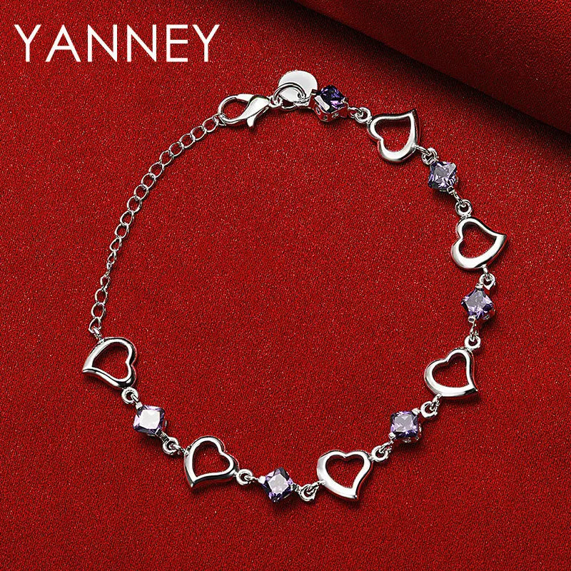 925 Sterling Silver 8-inch Purple Zircon Bracelet Women Luxury Jewellery Gift