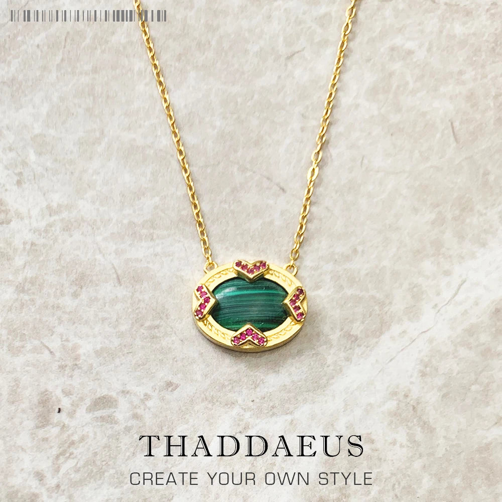 Green Oval Gold Necklace 925 Sterling Silver Vintage Fine Jewellery Gift