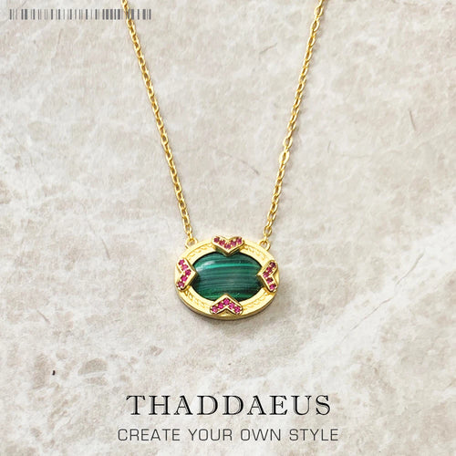 Green Oval Gold Necklace 925 Sterling Silver Vintage Fine Jewellery Gift