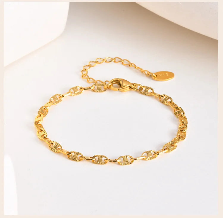Stainless Steel Women Link Chain Bracelet, 18k Gold Plated Statement Female Jewelry