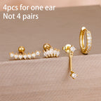 4pcs Korean Stainless Steel Zircon Water Drop Piercing Earrings Set