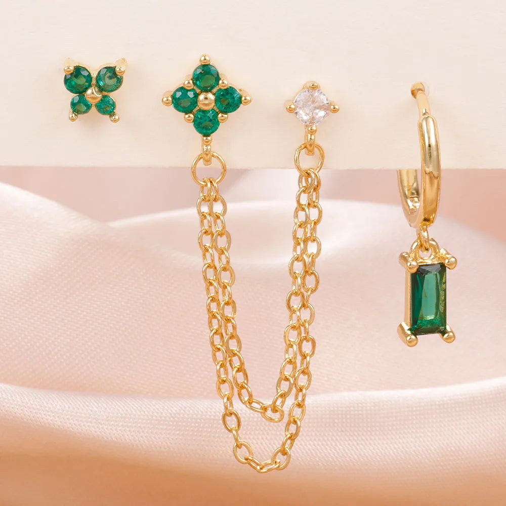 3PCS Exquisite Stainless Steel 12 Constellation Birthstone Earrings Set