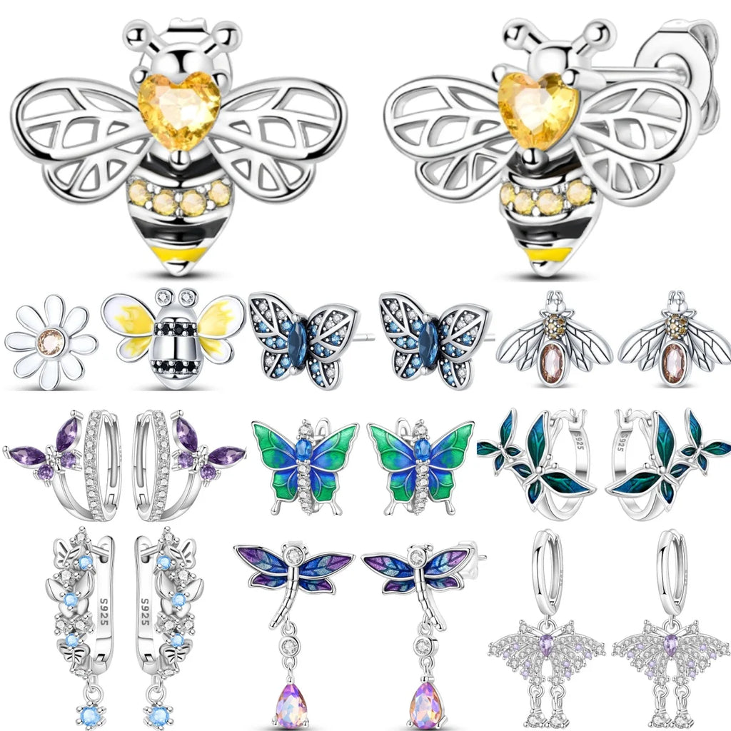 925 Sterling Silver Cute Bees Insects Stud Earrings Exquisite Birthday Gift