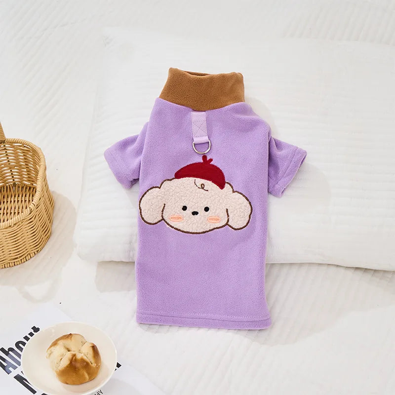 Cute Printed Plush Dog Hoodie - Soft Fleece Puppy Sweater, Skin-friendly & Warm, Pet Costume Clothes for Small Dogs