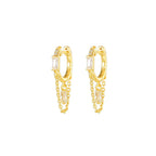 2PCS Gold Colour Long Chain Square Zircon Drop Earrings Rectangle