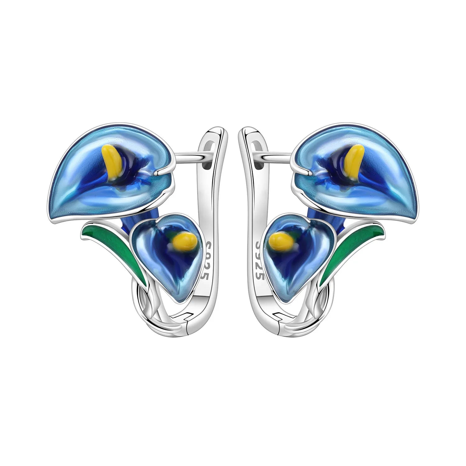 925 Sterling Silver Blue Iris Flower Hoop Earrings Anniversary Jewellery Gift